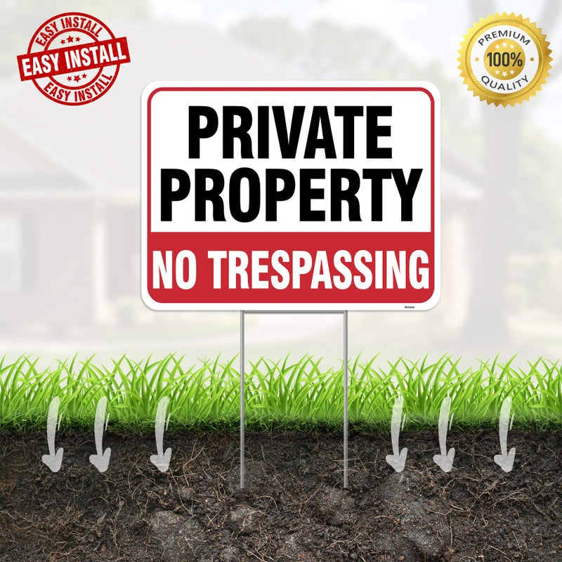 Venicor 2PC Private Property No Trespassing Sign with Metal Stakes, 17"x13" - Corrugated Plastic - No Trespass Keep Out Warning Security Signage for Home Outdoor Yard - Image 5